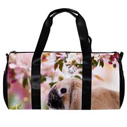 Runde Gym Sport Seesack mit abnehmbarem Schultergurt Hase sitzend im Ostergras in der Natur Kirschblüte Baum Training Handtasche Übernachtungstasche für Damen und Herren, mehrfarbig, 45x23x23cm/17.7x9x9in von DJROW