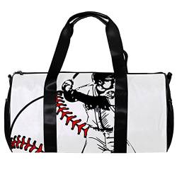 Runde Sporttasche mit abnehmbarem Schultergurt, Baseballspieler auf weißem Hintergrund, Trainingshandtasche, Übernachtungstasche für Damen und Herren, mehrfarbig, 45x23x23cm/17.7x9x9in von DJROW