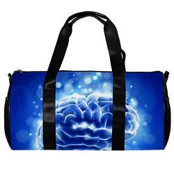 Runde Sporttasche mit abnehmbarem Schultergurt, Gehirn & Blau Bokeh Abstrakt Licht Hintergrund Training Handtasche Übernachtungstasche für Damen und Herren, mehrfarbig, 45x23x23cm/17.7x9x9in von DJROW