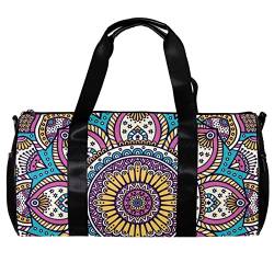 Runde Sporttasche mit abnehmbarem Schultergurt, Illustration, Mandala-Training, Handtasche, Übernachtungstasche für Damen und Herren, mehrfarbig, 45x23x23cm/17.7x9x9in von DJROW