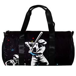 Runde Sporttasche mit abnehmbarem Schultergurt, zwei Baseballspieler, Hitter-Schaukeln mit Schlägertraining, Handtasche, Übernachtungstasche für Damen und Herren, mehrfarbig, 45x23x23cm/17.7x9x9in von DJROW