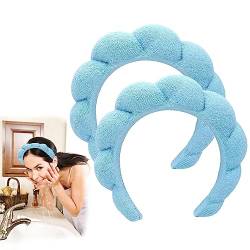 2-teiliges Spa-Stirnband, geschwollene Make-up-Stirnbänder, Stirnbänder aus Schwamm-Frottee-Stoff, for Frauen und Mädchen, Waschen des Gesichts, Hautpflege, Make-up (Color : Blauw, Size : 2pcs) von DJSDN