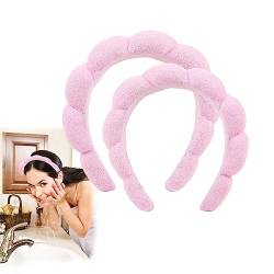 2-teiliges Spa-Stirnband, geschwollene Make-up-Stirnbänder, Stirnbänder aus Schwamm-Frottee-Stoff, for Frauen und Mädchen, Waschen des Gesichts, Hautpflege, Make-up (Color : Pink, Size : 2pcs) von DJSDN