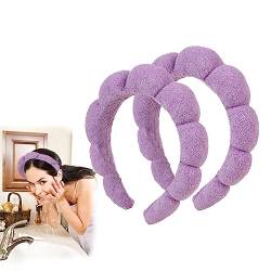 2-teiliges Spa-Stirnband, geschwollene Make-up-Stirnbänder, Stirnbänder aus Schwamm-Frottee-Stoff, for Frauen und Mädchen, Waschen des Gesichts, Hautpflege, Make-up (Color : Purple, Size : 2pcs) von DJSDN