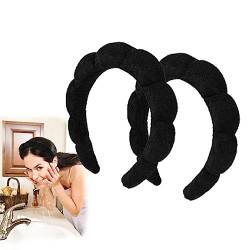 2-teiliges Spa-Stirnband, geschwollene Make-up-Stirnbänder, Stirnbänder aus Schwamm-Frottee-Stoff, for Frauen und Mädchen, Waschen des Gesichts, Hautpflege, Make-up (Color : Svart, Size : 2pcs) von DJSDN