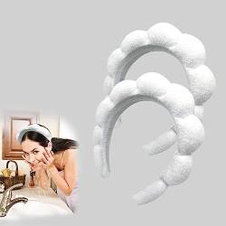 2-teiliges Spa-Stirnband, geschwollene Make-up-Stirnbänder, Stirnbänder aus Schwamm-Frottee-Stoff, for Frauen und Mädchen, Waschen des Gesichts, Hautpflege, Make-up (Color : White, Size : 2pcs) von DJSDN