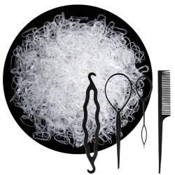 DJSUEW 1000 Stück Haargummis Klein Durchsichtige Haargummis Mini Elastisch Haar Band mit Haargummis Cutter,Haarschwanz-Werkzeuge,Stielkamm für Mädchen Dame Puppe Haarstyling von DJSUEW
