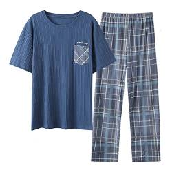 Herren 2 Stück Pyjama-Set Kurzarm Schlafanzug Hosen-Sets mit Taschen 100% Baumwolle Sanft Loungewear-Sets Sommer Nachtwäsche Nachtwäsche Jogger Pyjama-Sets,4,4XL von DJUNJUN