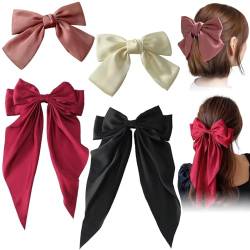 DKDDSSS 4 Stück Haarspangen mit großer Schleife, Damen-Haarschleifen, Haarspange, Mädchen Französische Haargummi, Satin Haarschmuck für Party Weihnachten Frauen (Schwarz, Rot, Rosa, Beige) von DKDDSSS