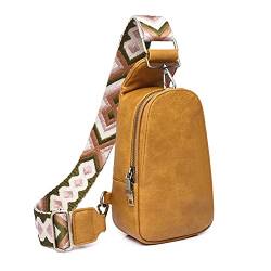 Brusttasche für Frauen Leder Crossbody Sling Bag Kleine Umhängetasche für Mädchen Bauchtasche Gürteltasche Sling Taschen, A01-q Gelb, 23 von DKIIL NOIYB