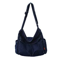 Canvas Umhängetaschen Für Frauen, Große Kapazität Solide Weiche Denim Freizeit Reisetasche Mehrere Taschen Denim Crossbody Tasche Denim Taschen Mit Verstellbaren Schultergurten, 05-a Dark Blue Denim, von DKIIL NOIYB