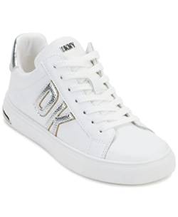 DKNY Damen Abeni Lace-up Leather Sneakers Sneaker, White/Silver, 37 EU von DKNY