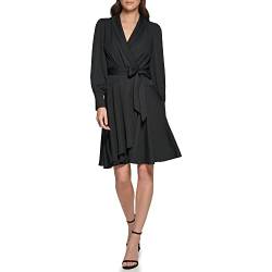 DKNY Damen Balloon Sleeve V-neck Knee-lenght Dress, Schwarz, 36 EU von DKNY