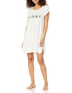 DKNY Damen Cover Up Überwurf für Schwimmbekleidung, T-Shirt-Kleid mit Elfenbeinfarbenem Logo, S von DKNY