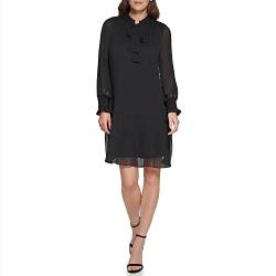 DKNY Damen Langärmeliges Bindekragen Kleid, Schwarz, 38 von DKNY