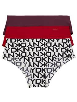 DKNY Damen Litewear Cut Anywhere, Nahtloser Hipster-Slip, Blk White/Brick, Large (3er Pack) von DKNY