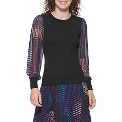 DKNY Damen P14sh08l-2bu-xs Pullover, Schwarz/Schwarz Multi, X-Klein von DKNY