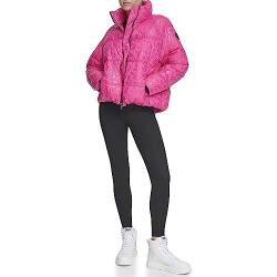 DKNY Damen Performance Repreve Fill Boxy High Low Puffer Daunenalternative Mantel, Peacock Jumbled Logo, XL von DKNY