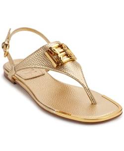 DKNY Damen Raylan Flat Leather Sandal, Gold, 39 EU von DKNY