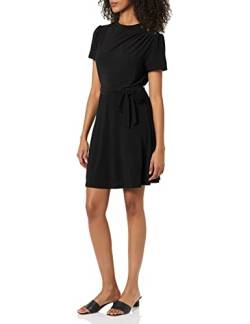 DKNY Damen Short Sleeve Funnel Neck With Belt Dress, Schwarz, 40 EU von DKNY