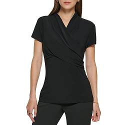 DKNY Damen Short Sleeve Side Ruche Hemd, schwarz, Mittel von DKNY