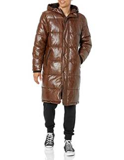 DKNY Herren DKNIY Kunstleder Lang Gesteppt Mode Mantel Kunstledermantel, Braun, XL von DKNY