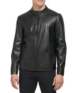 DKNY Herren Faux Laether Modern Racer Jacke Kunstlederjacke, Schwarzes, glattes Lamm, XL von DKNY