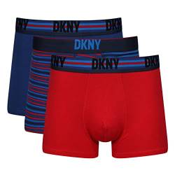 DKNY Herren Mens Cotton Boxer Shorts Boxershorts, Blue/Striped/Red, L von DKNY