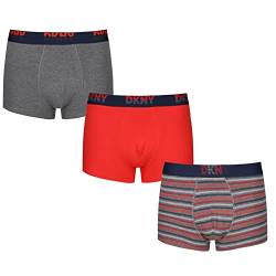 DKNY Herren Mens Cotton Boxer Shorts Boxershorts, Grey/Striped/Red, L von DKNY