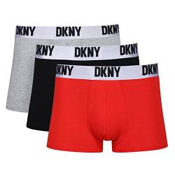DKNY Men's Black/Red/Grey with White Contrast Cotton Blend Waistband Boxer Shorts, M (3er Pack) von DKNY