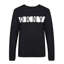 DKNY Men's Men’s Long Sleeved Top, Designer Loungewear with Branded White Contrast Chest Printed – Black Pullover Sweater, XL von DKNY