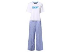 DKNY Pyjama Damen Baumwolle Rundhals gestreift, weiß von DKNY