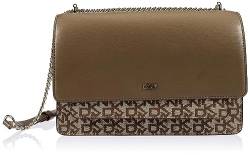 DKNY Women's Bryant Large Flap Bag with an Adjustable Chain Strap in Coated Logo Crossbody, Chino/Truffle von DKNY