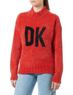 DKNY Women's Chunky Chenille Logo Turtleneck Pullover Sweater, Scarlet/Black, S von DKNY