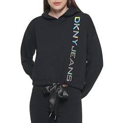 DKNY Women's Cropped Hologram Logo Hoodie Hooded Sweatshirt, Black, S von DKNY