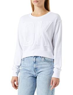 DKNY Women's Exploded Applique Logo Crewneck Pullover Sweater, White, Medium von DKNY