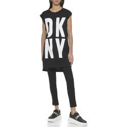 DKNY Women's Exploded Logo Cotton Blend Tunic T-Shirt, Black / White, M von DKNY