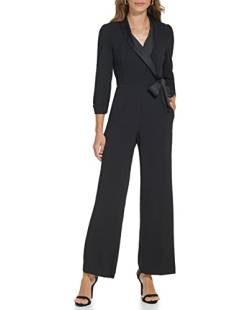 DKNY Women's Faux Wrap Collared Jumpsuit with Long Sleeves Dress, Black, 42 von DKNY