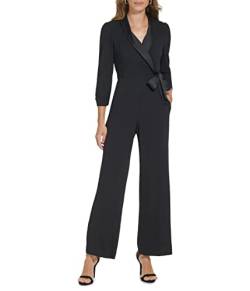 DKNY Women's Faux Wrap Collared Jumpsuit with Long Sleeves Dress, Black, 44 von DKNY