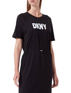 DKNY Women's Logo Drawstring Waist Dress with Short Sleeves in Cotton Modal, Black, XL von DKNY