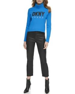 DKNY Women's Long Sleeve Turtle Neck Logo Sweater, Electric Blue/Black, Medium von DKNY