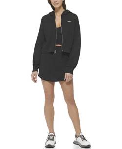 DKNY Women's Metallic Logo Full Zip Long Sleeve Hoodie Sweatshirt Pullover Sweater, Black/Silver, 36 von DKNY