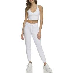 DKNY Women's Rhinestone Logo Cuff Jogger, White, Small von DKNY