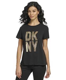 DKNY Women's S/S Stack Logo Tee T-Shirt, Black, Small von DKNY