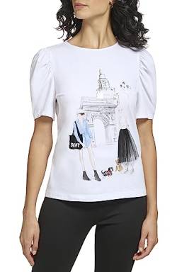 DKNY Women's Short Sleeve Conversational T-Shirt, White, XXS von DKNY