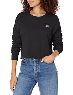 DKNY Women's Sport Metallic Logo Cropped Pullover Sweater, Black Silver, Small von DKNY