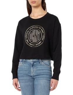 DKNY Women's Sport Metallic Medallion Logo Cropped Pullover Sweater, Black Gold, Small von DKNY