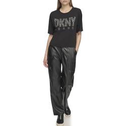 DKNY Women's Studded Logo Tee T-Shirt, Black, Medium von DKNY