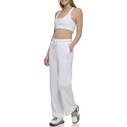 DKNY Women's Tonal Stacked Logo Pintuck Wide Leg Sweatpants, White, Small von DKNY