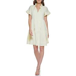 DKNY Women's Trapeze Dress with Ruffle Neck and Short Tiered Sleeves, Yellow Diamond, D 38(Herstellergröße: 8) von DKNY
